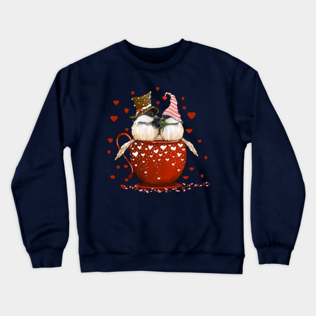 Chickadee Birds in Love Sharing Coffee Crewneck Sweatshirt by Imp's Dog House